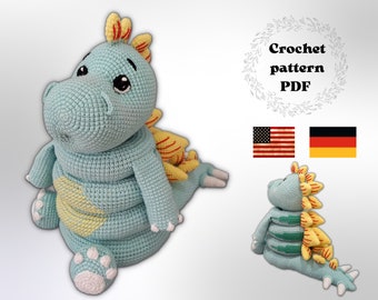 Dino stacking toy crochet pattern PDF, amigurumi stegosaurus nursery decoration, ring tower tutorial,