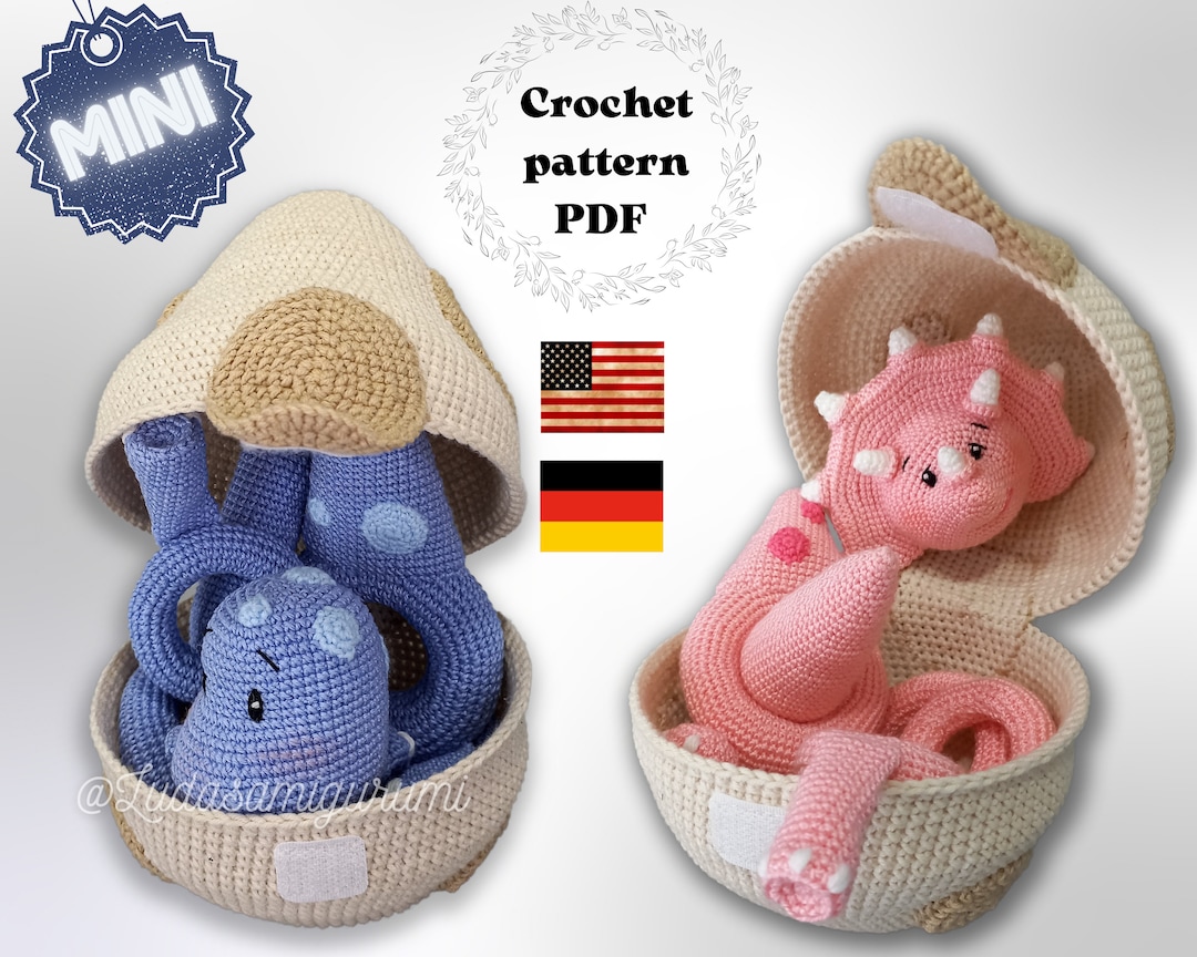 Baby Triceratops and Baby Diplodocus Dino Stacking Toys in the Egg Shell  Crochet Pattern Bundle, PDF Dino Amigurumi Baby Activity Toy 