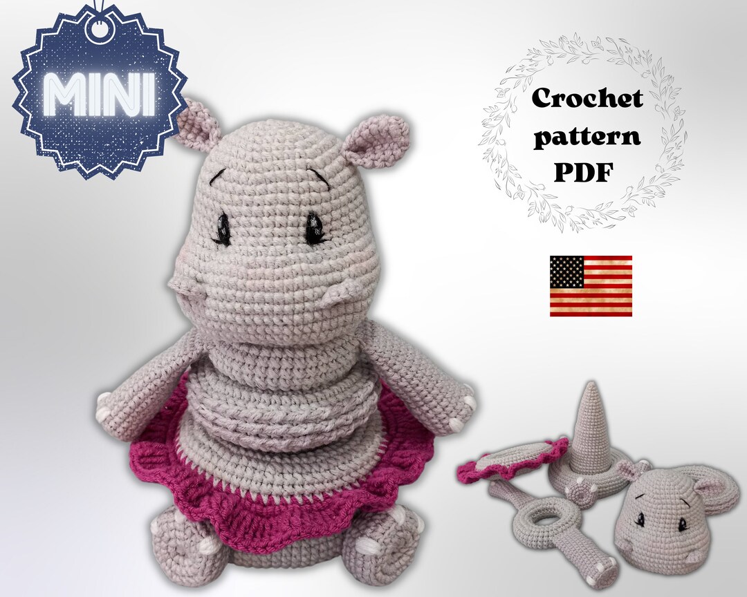 Mini hippo stacking toy crochet pattern amigurumi safari Etsy 日本