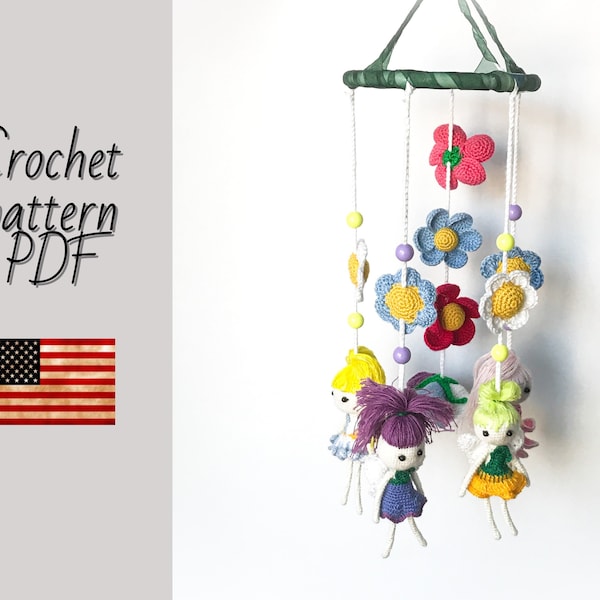 SPRING FAIRY - baby mobile crochet patterns PDF. Amigurumi flower fairy tutorial