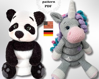 Crochet Unicorn and Panda Stacking Toy Pattern Bundle (PDF)