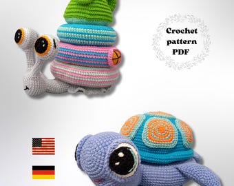 Virkad snigel- och sköldpaddaleksak med stapelmönster (PDF)