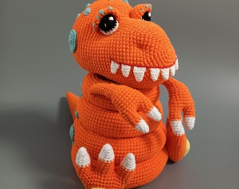 T-rex stacking toy crochet pattern PDF, amigurumi t-rex nursery decoration, ring tower tutorial,