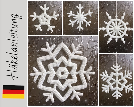 Schneeflocke Häkelanleitung, snowflake ornaments crochet pattern bundle, PDF  Weihnachtsschmuck, DIY Türkranz