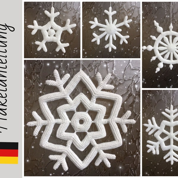 Schneeflocke Häkelanleitung, snowflake ornaments crochet pattern bundle, PDF  Weihnachtsschmuck, DIY Türkranz