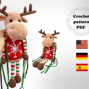 Deer hot water bottlecover crochet pattern PDF, amigurumi Christmas reindeer, rubber warmer cover tutorial