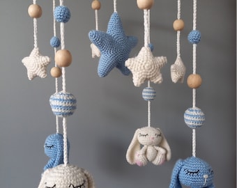 Sleepy Bunny Crochet Mobile Pattern – PDF Tutorial, Nursery Decor.
