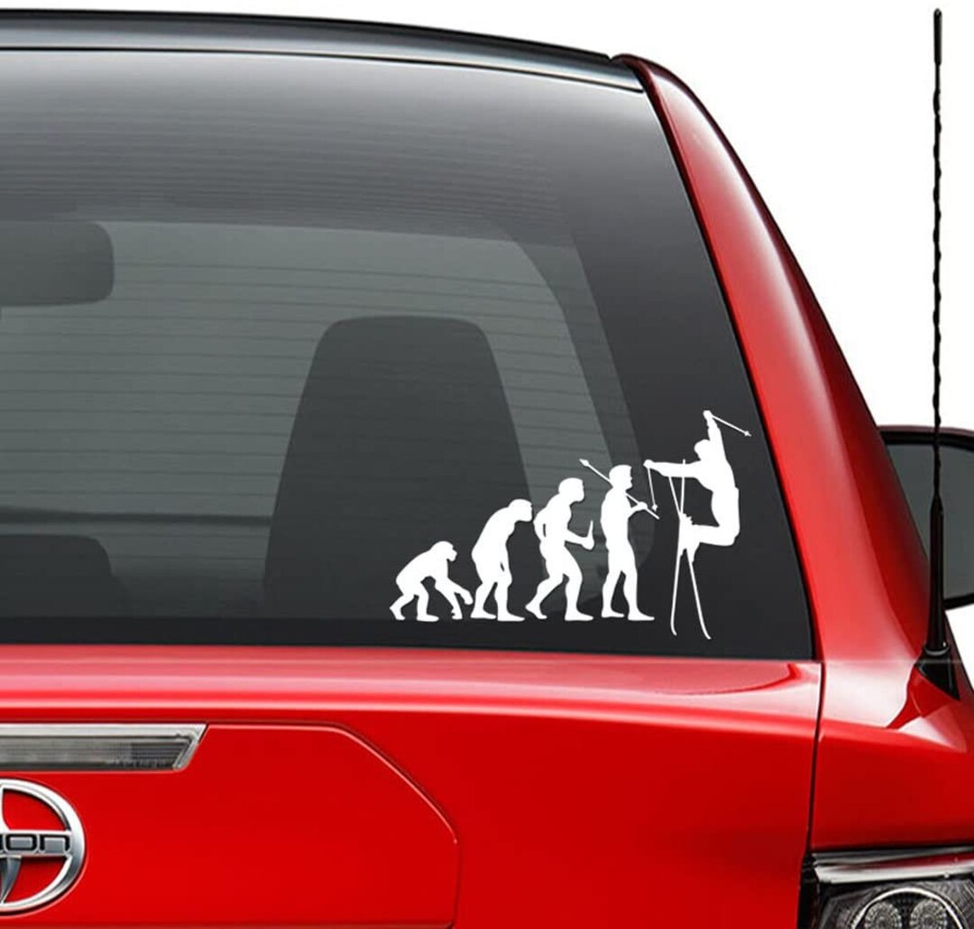 Theory of Evolution Skiing Skier Vinyl Decal Sticker Car Truck Vehicle ...