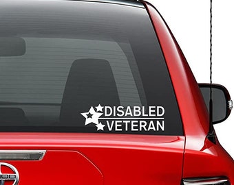 May include: A white vinyl decal with three stars and the text "DISABLED VETERAN" on a red car.