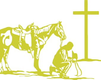 Cowboy Horse Praying Knees Cross Vinyl Decal Sticker Car Truck Vehicle Bumper Window Wall Decor Helmet Motorcycle