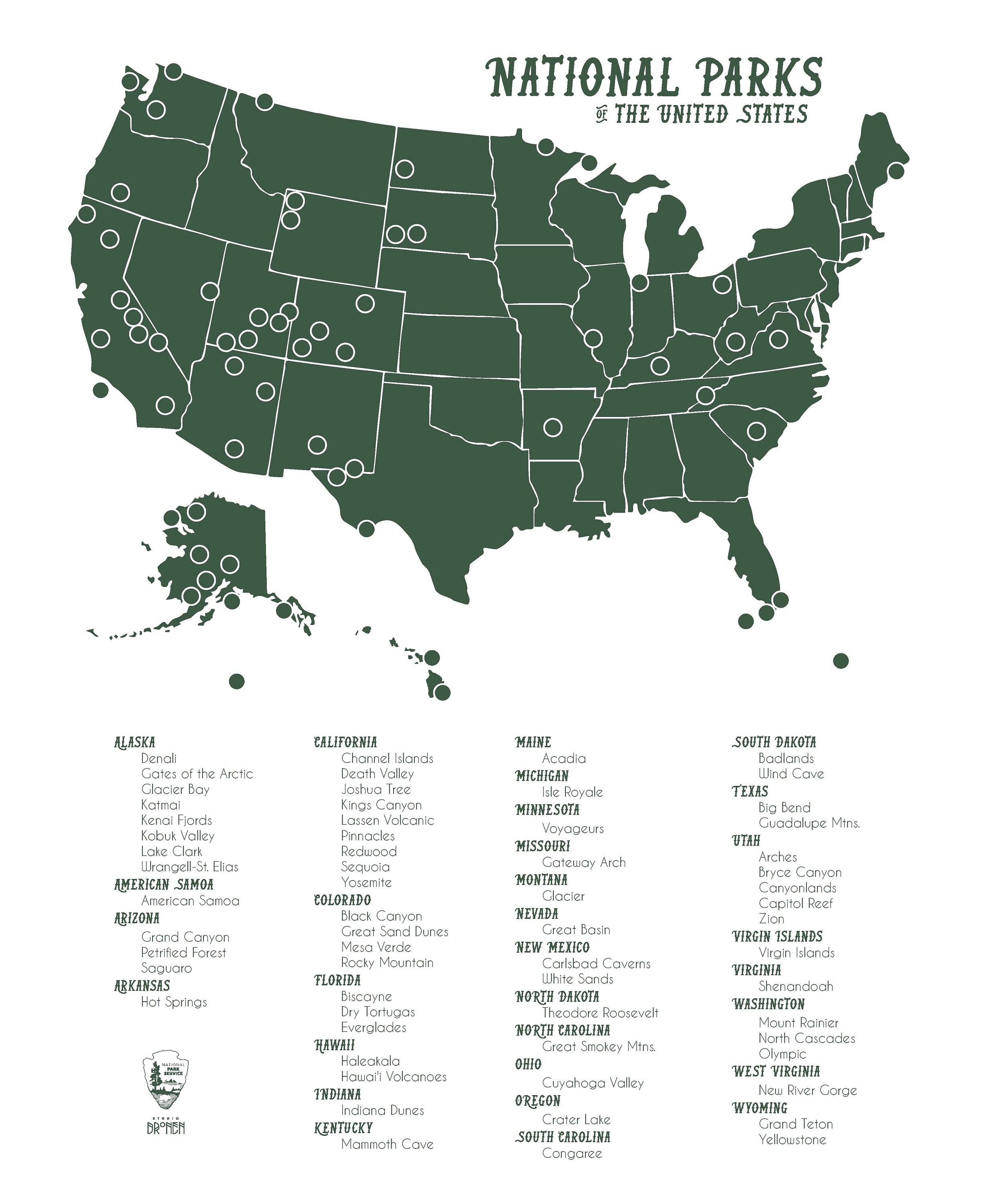 63 PARKS Map of National Parks Poster Push Pin 6 Colors Etsy
