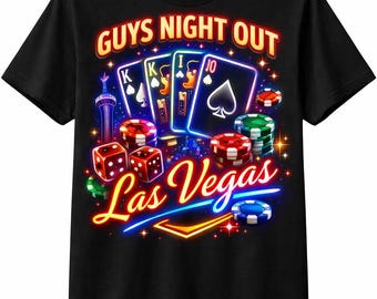 Guys Night Out Las Vegas Neon Casino Poker Graphic Tee