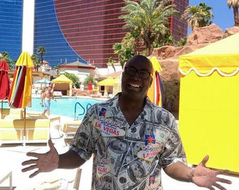 Men’s Vegas Money Cuban Guayabera Shirt – Welcome to Las Vegas Button Down – Casino Party Vacation Shirt