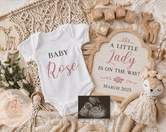 Boho Deer Baby Girl Announcement | Editable Pregnancy Reveal Template with Ultrasound | Baby Girl Nursery Decor | Digital Download Printable