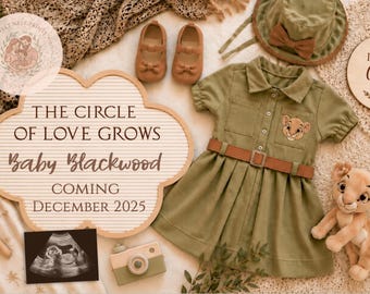 Lion King Pregnancy Announcement Template | Baby Girl Reveal | Safari lion theme | Editable Digital Pregnancy Announcement for Social Media