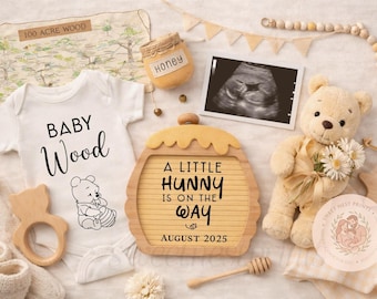 Winnie the Pooh Baby Announcement Template Editable Pregnancy Reveal Digital Download, Neutral Baby Announcement, Honey Pot Letter Board