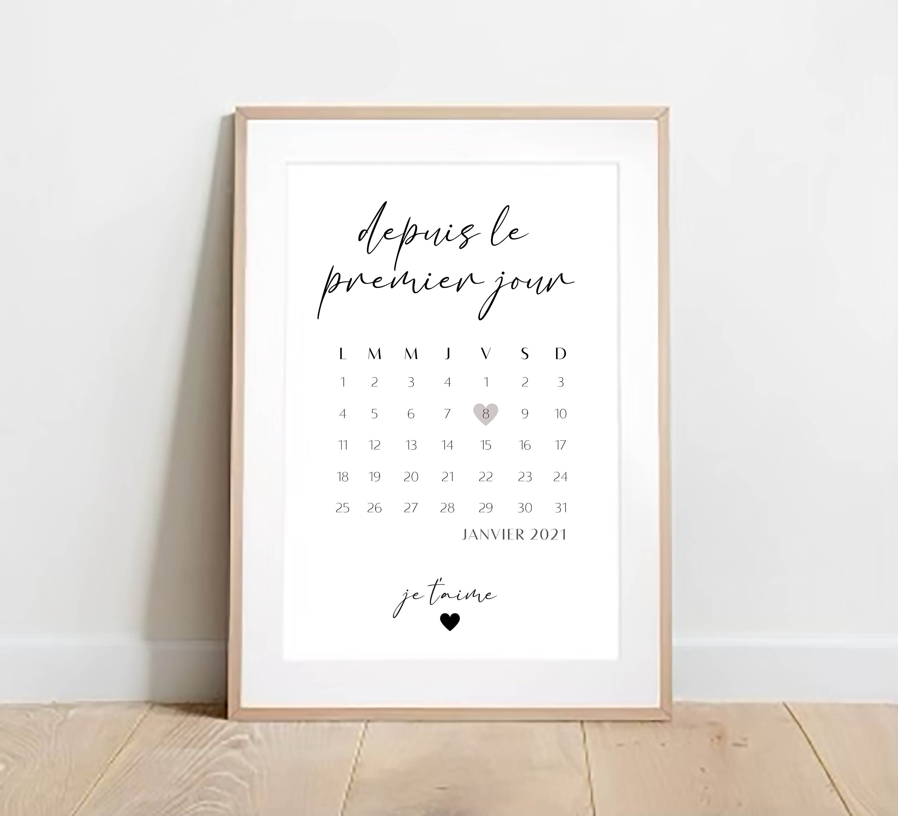 Affiche Personnalisée Date Depuis Le Premier Jour - Saint Valentin