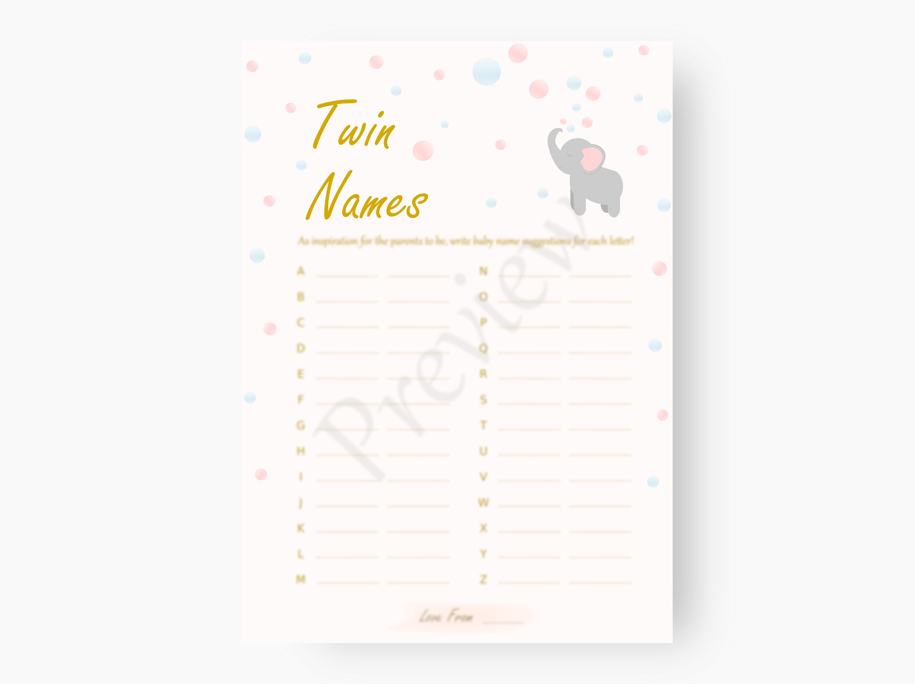 Twin Baby Names AZ Baby Shower Game Virtual Baby Shower Etsy