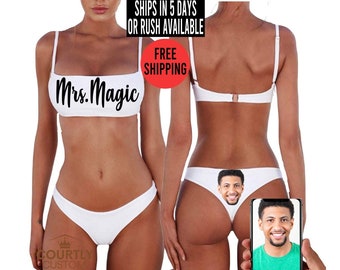 Custom Bride Bikini: Photo Swimsuit, Bachelorette Honeymoon Gift