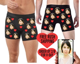 Valentine's Day Personalized Face Boxers, Funny Sexy Naughty Gift for Him, Wedding Boxer Briefs with Face, Cropped Photo VDay Underwear