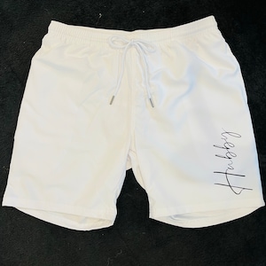 Honeymoon Hubby Groom Matching Black and White Bathing Suit, Mens Swimtrunks, Swimsuit Swimwear Engagement Bridal Wedding Bachelor Party