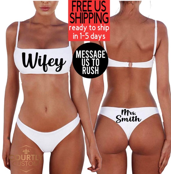 Bride Mrs. Honeymoon Bikini Two Piece Swimsuit White Low Rise Bridal Bathing Suit Bride to Be Wifey Bachelorette Wedding Custom Cheeky Etsy UK