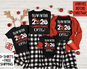 Quarantine 2020 Christmas Crew Shirts, Matching Family Holiday Xmas T-shirts, Adult Baby Kids Match Customized Pandemic T-shirts, Rush