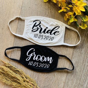 Bride and Groom Matching Face Masks, Wedding Facial Masks with Customized Date, Personalized Facial Shields Covering for the Husband & Wife