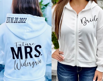 Sudadera con cremallera personalizada para novia: sudadera personalizada con fecha de boda