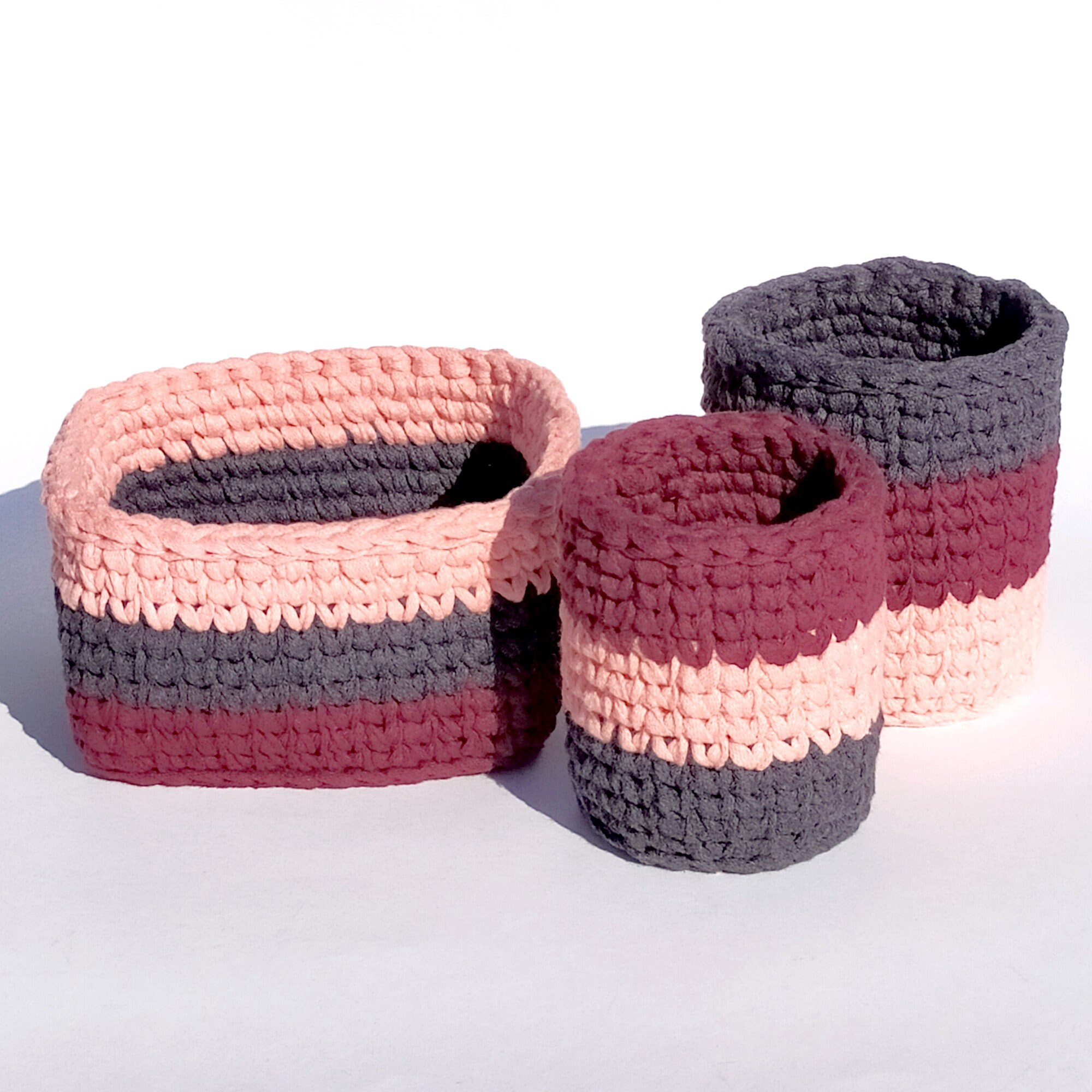 Ensemble de 3 Paniers Rangement Faits à La Main en Fil Coton