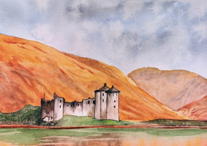 Download Medieval English Castle Scenery Castle By Lake Landscape Original Watercolor Painting 8 3 By 11 4 Art Collectibles Painting Kromasol Com