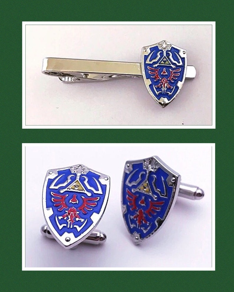 Cufflink or 2 Piece Set Tie Clip Zelda Shield