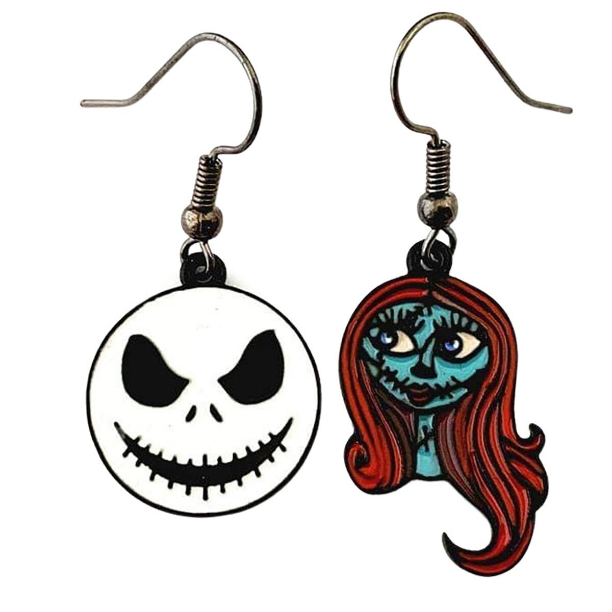 Nightmare Before Christmas Jack Skellington Character Round Black Metal Dangle Hook Earrings W/ Gift Box