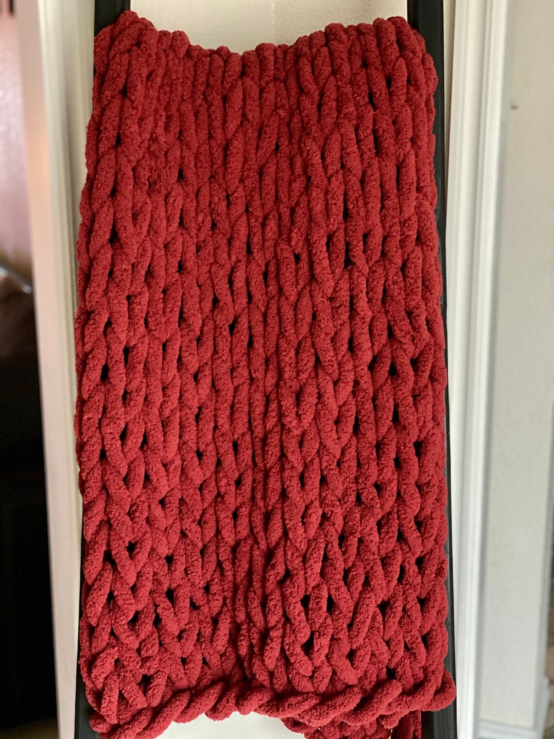 Red Chunky Knit Blanket Etsy