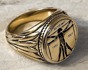 18k Gold Ring Da Vinci Ring Renaissance Ring Vitruvian Man Gold Pendant Ring For Man Jewelry Gift For Him Gift For Boyfriend