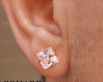 18KゴールドラウンドカットCVスタッドイヤリング、8mmCZイヤリング