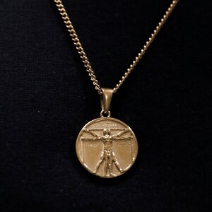 18k Gold Da Vinci Vitruvian Man Pendant Chain Mens Humankind Necklace Gold Man Pendant Vintage Necklace For Men Boyfriend Man Boyfriend Gift