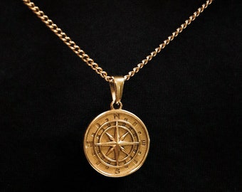 18k Gold Compass Necklace North Star Pendant Chain Man Necklace Gold Compass Pendant Mens Necklaces For Men Gift For Him Gift For Boyfriend