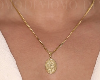 18k Gold St Michael Pendant Saint Michael Medal Archangel Michael Necklace Protector Pendant Necklace For Men Gift For Man Boyfriend Gift