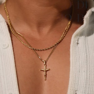 18k Gold Crucifix Necklace, Waterproof Necklace, Stainless Steel Necklace, Cross Necklace Crucifix Layered Set Necklace For Men Gift For Him Gold Layered Set