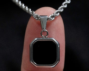 Collier pendentif en argent 18 carats et onyx noir, pendentif pierre noire pour homme, collier pierre noire pour homme, acier inoxydable, cadeau parfait pour lui