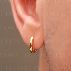18k Gold Huggie Earring, Sterling Silver Earring, Gold Hoop Earring, Mens Earring Mens Hoop Earring, Hoop Earring For Men Waterproof Earring