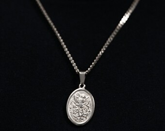 18k Silver St Michael Pendant Saint Michael Medal Archangel Michael Necklace Protector Pendant Necklace For Men Gift For Man Boyfriend Gift
