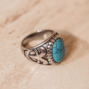 18k Silver Turquoise Ring Waterproof Ring Ring For Man Jewelry Gift For Him Gift For Boyfriend