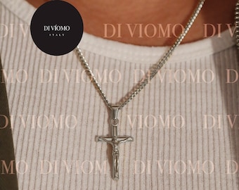Collar con crucifijo de plata, collar con cruz de plata, collar con colgante de cruz de plata para hombre, collar impermeable, regalo de acero inoxidable para él