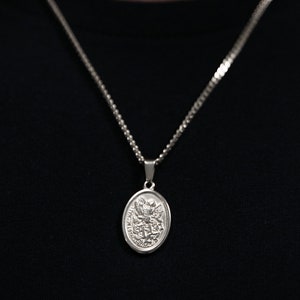 18k Silver St Michael Pendant Saint Michael Medal Archangel Michael Necklace Stainless Steel Pendant Necklace For Men Gift For Man image 2