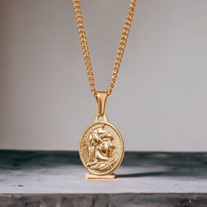 18k Gold Pendant Chain Necklace Gold Saint Pendant Necklace for Men Gift  for Him Boyfriend Gift Father's Day Gift 