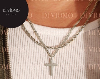 18k Silver Cross Necklace Layered Set Cross Necklace Men Gold Cross Pendant Christian Jewelry Boyfriend Gift Gift For Him Gift For Boyfriend