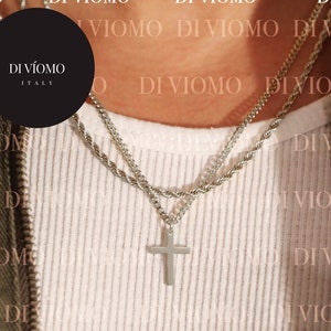 18k Silver Cross Necklace Layered Set Cross Necklace Men Gold Cross Pendant Christian Jewelry Boyfriend Gift Gift For Him Gift For Boyfriend
