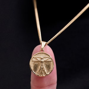 18k Gold Da Vinci Vitruvian Man Pendant Chain Mens Humankind Necklace Gold Man Pendant Vintage Necklace For Men Boyfriend Man Boyfriend Gift